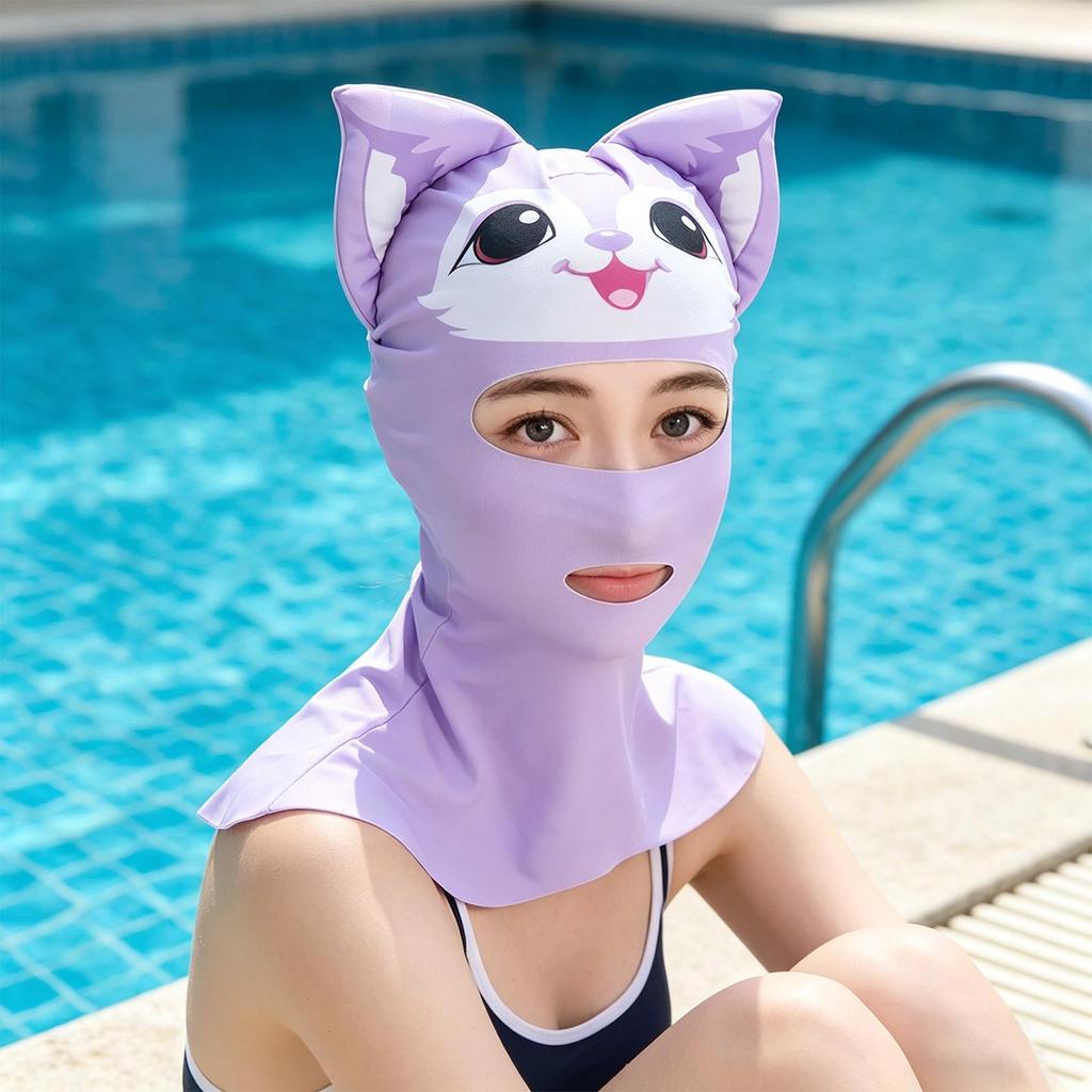 Sun Protections Full Face Head Neck Cover Swiming Diving Facekini Elastic Caps For Water Sport Facekini Elastic Swim Caps Sun Protections Full