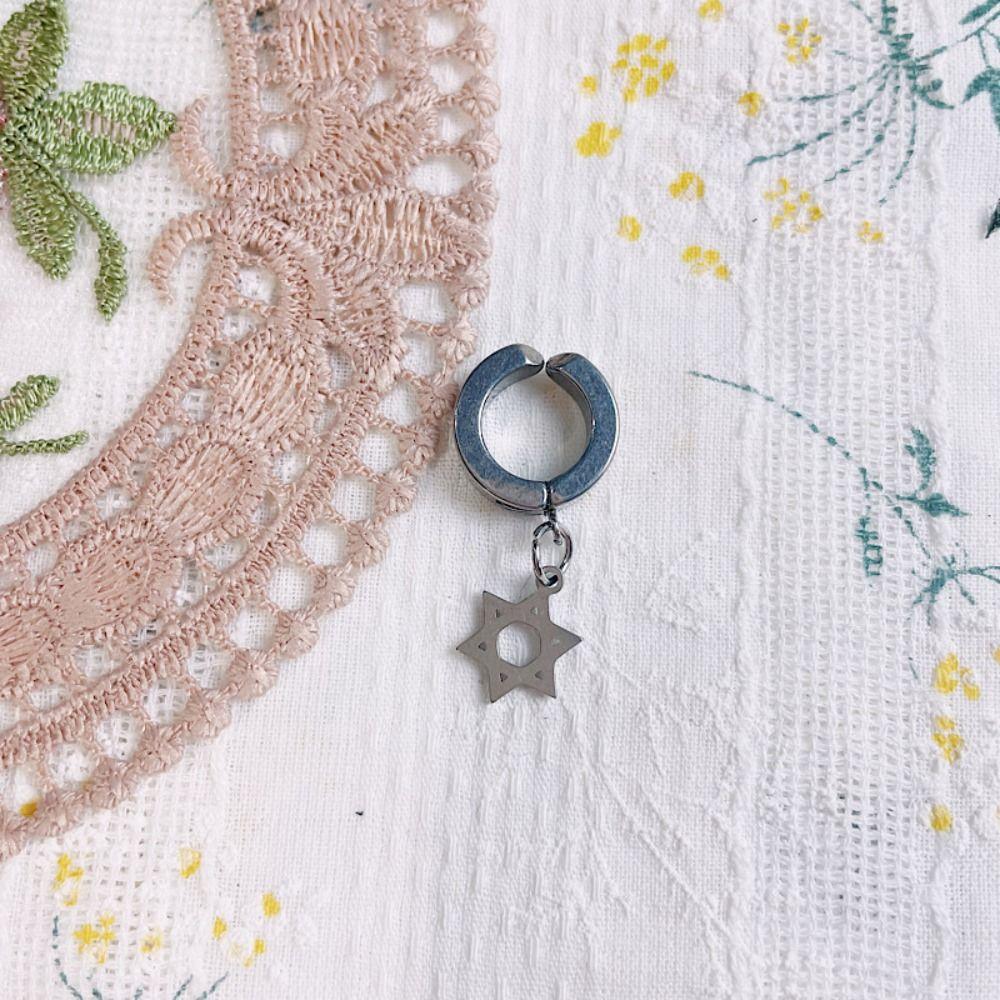 Hexagram Doll Stud Earrings Chain Black Plush Doll Earring Cotton Doll Accessories