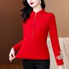 Новая женская зимняя бархатная утолщенная рубашка с внутренней отделкой в китайском стиле, застегивающаяся на пуговицы футболка с длинными рукавами