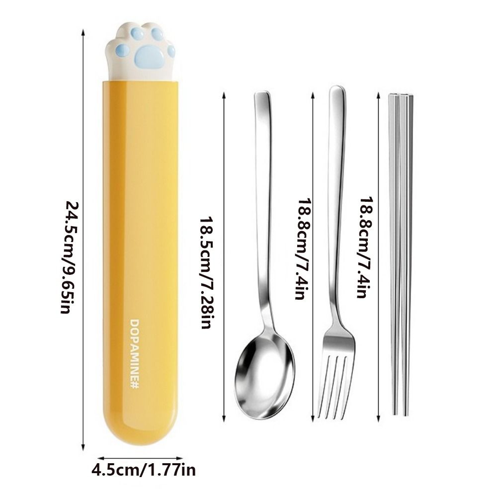 Cat Paw Spoon Fork Chopsticks Set Portable Travel Tableware Set Stainless Steel Cutlery Set  Travel