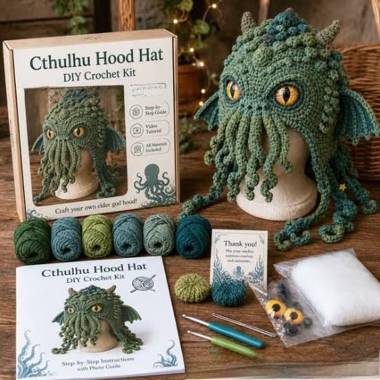 DIY Crochet Kit with Hood Hat, Handmade Knitted Animal Hat, Portable Creative Craft Gift for Beginners, 41 Styles