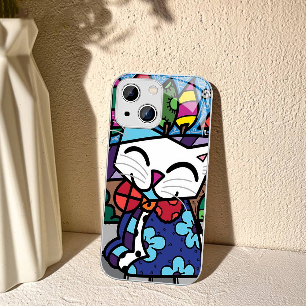 Art R-Romero Britto For IPhone 14 13 12 Mini 11 Pro XS Max X XR 14 Plus Tempered Glass Cover