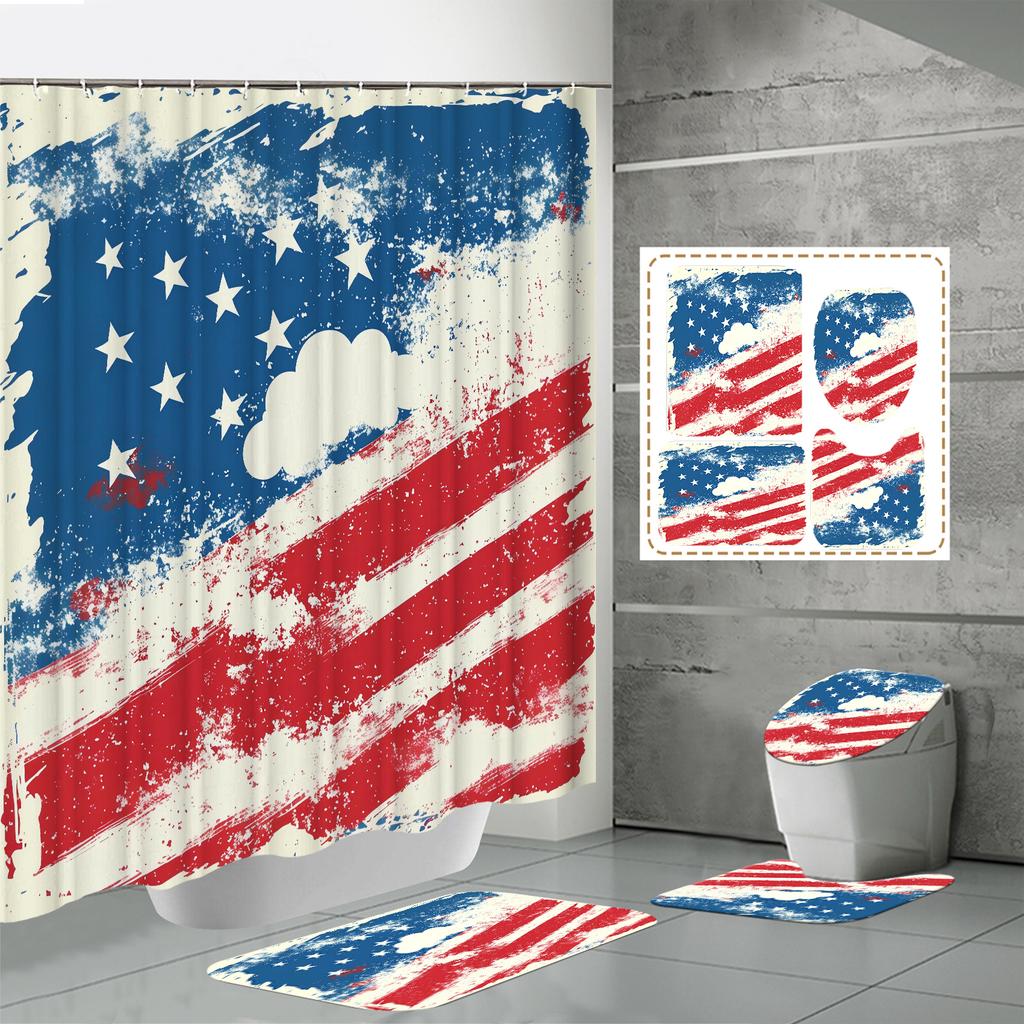 4PCS Shower Curtain Sets With Shower Curtain And Rugs Toilet Lid Rug U Shape Mat And Bath Mat Bathroom Set With 12 Hooks