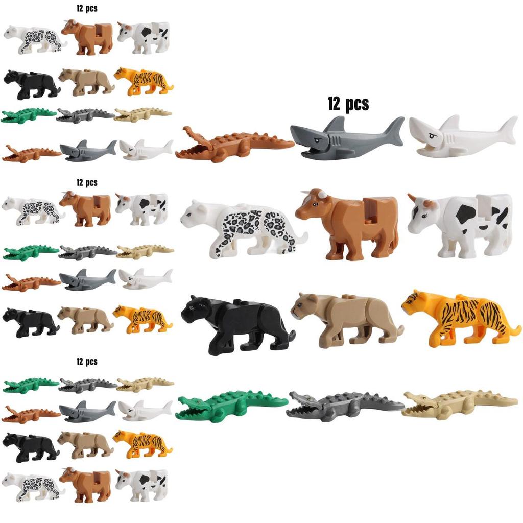 Kids' Puzzle Building Blocks Toy Set Mini Leopard Crocodile And Shark Animal Models 12 Pieces