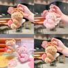 Cream Delightful Bear Plush Keychain With Stretchy Design Cute Cartoon Keyring For Fun Gifts