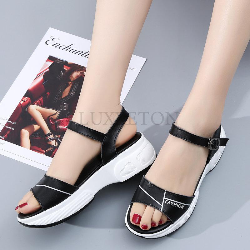 Fashion Women Sandals Shoes Genuine Leather Ladies Platform Sandals Flat Sneakers Low Wedges Summer Gladiator Female Sandals