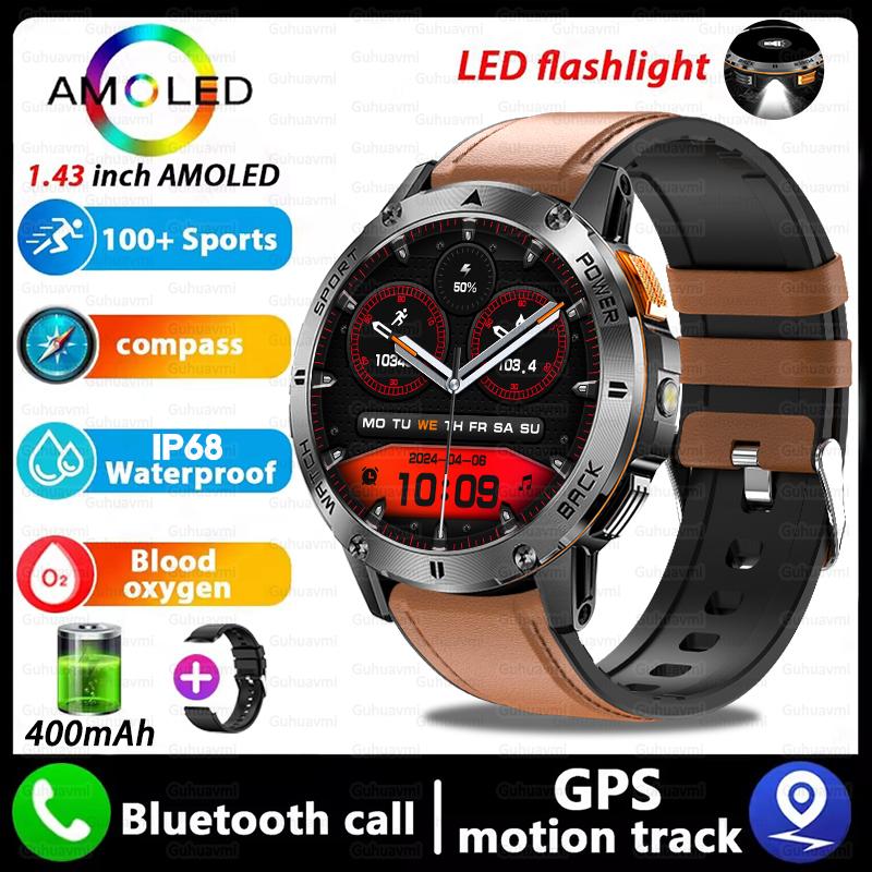 Новые GPS-смарт-часы для улицы 1,43'' AMOLED-дисплей 100+ спортивных режимов Голосовые вызовы Умные часы для мужчин Прочность военного класса