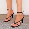 Fashion 2024 Summer New Fashion Pinch Narrow Band Women Gladiator Sandal Ladies Square Open Toe Ankle Buckle Strap Stiletto Heels