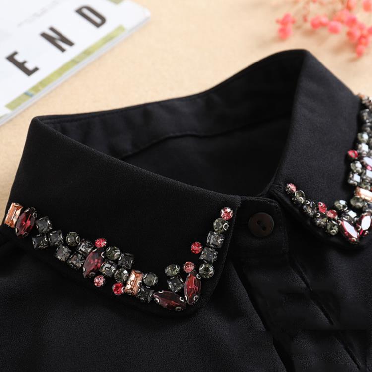 Vintage White Woman Fake Collar Black Crystal Lady Detachable Collar Shirt Neckwear False Collar With Beads Clothing Accessories