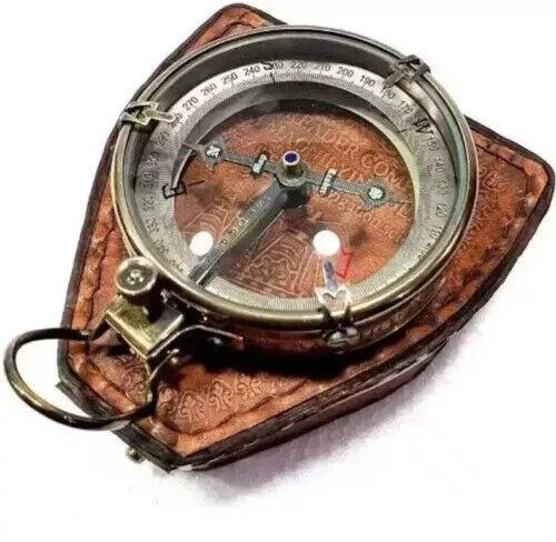 Handmade Antique Compass With Leather Case Copper Finish Collectible Gift Item