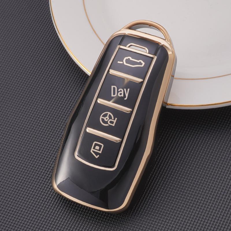 Xpeng G3 Key Case for P7 Car Remote: Gold-Edged PU Leather Protective Shell for Men & Women