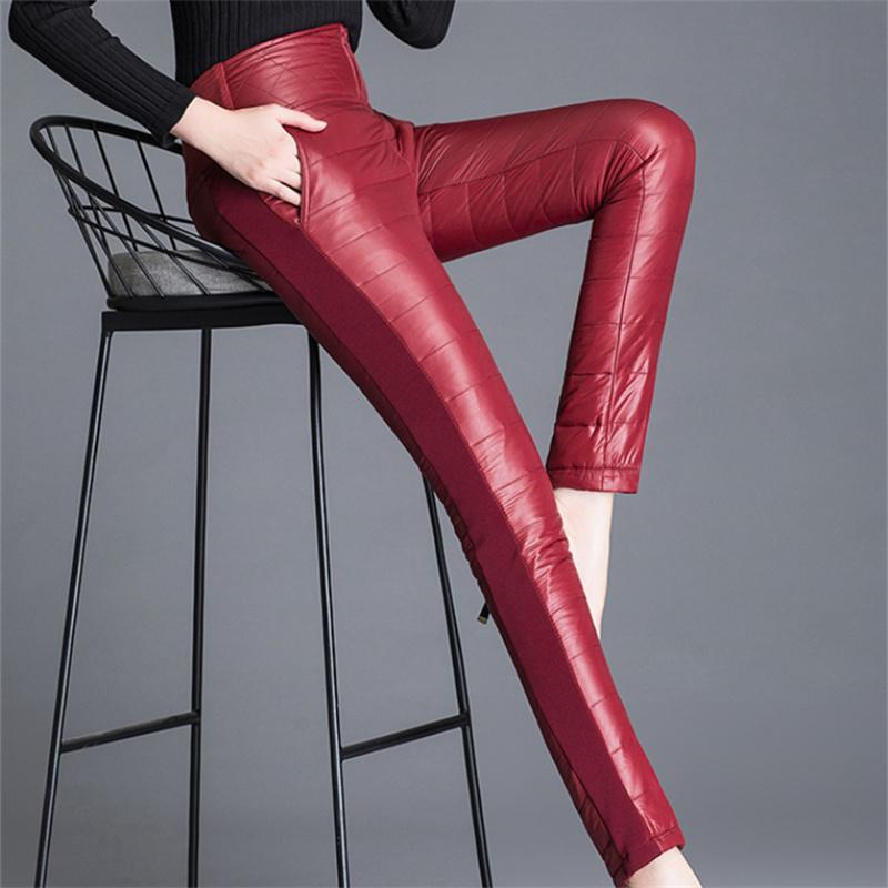 Женские зимние утолщенные теплые пуховые брюки с высокой талией, женские повседневные эластичные модные брюки-карандаш, элегантная верхняя одежда, длинные брюки