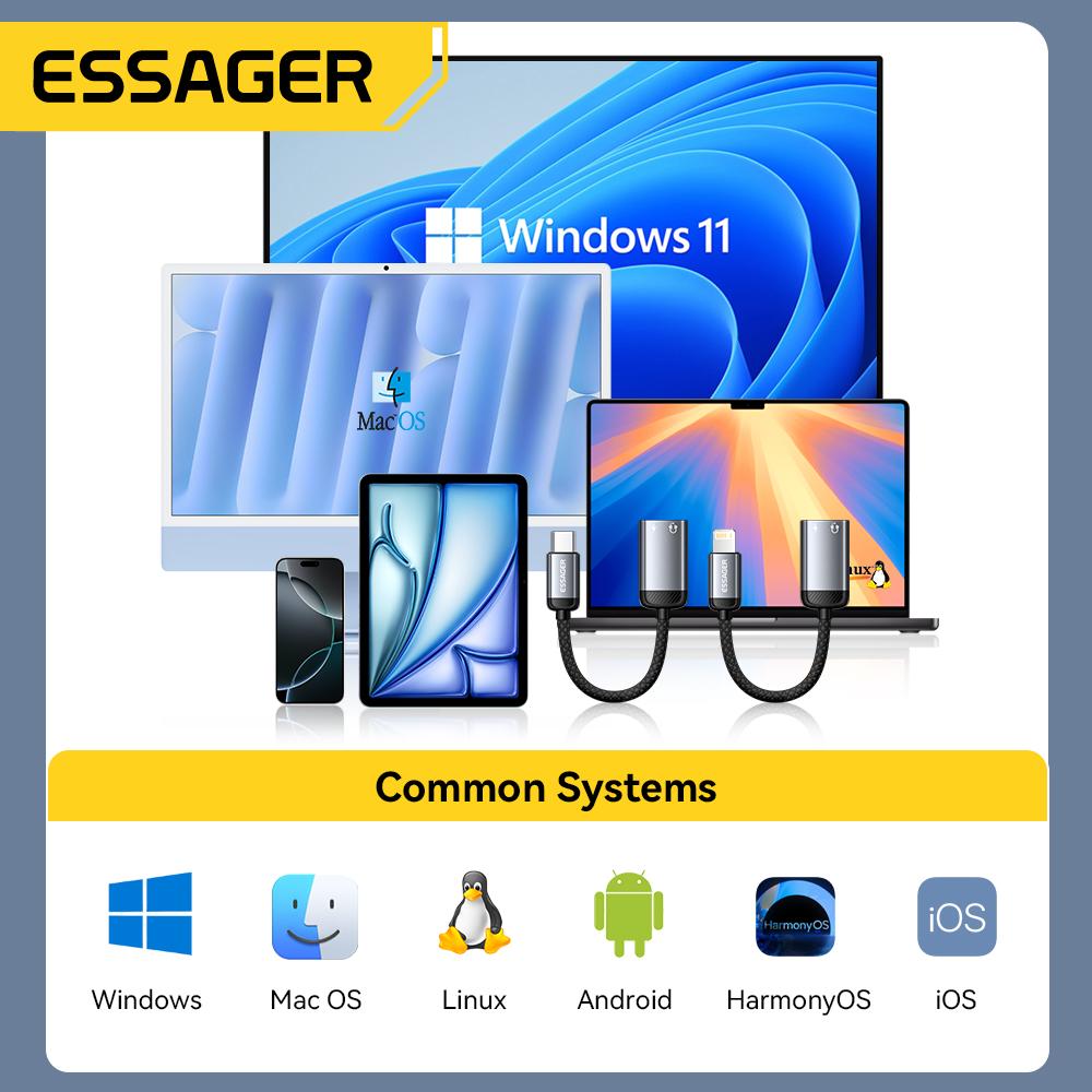 Essager Type-C To Lightning Audio Adapter Cable USB-C Female to Lightning Male OTG Converter for iPhone 16 iPad Pro MacBook Air 3