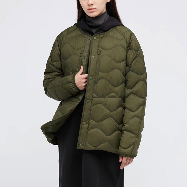 Uniqlo X White Mountaineering Совместная работа Премиум Легкая Свободный крой Стеганая пуховая куртка Унисекс верхняя одежда Оливковый 442562-56