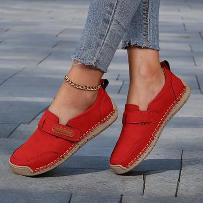 Модная ретро красная обувь на плоской подошве для женщин летняя повседневная простая удобная дышащая с круглым носком универсальная обувь на мягкой подошве