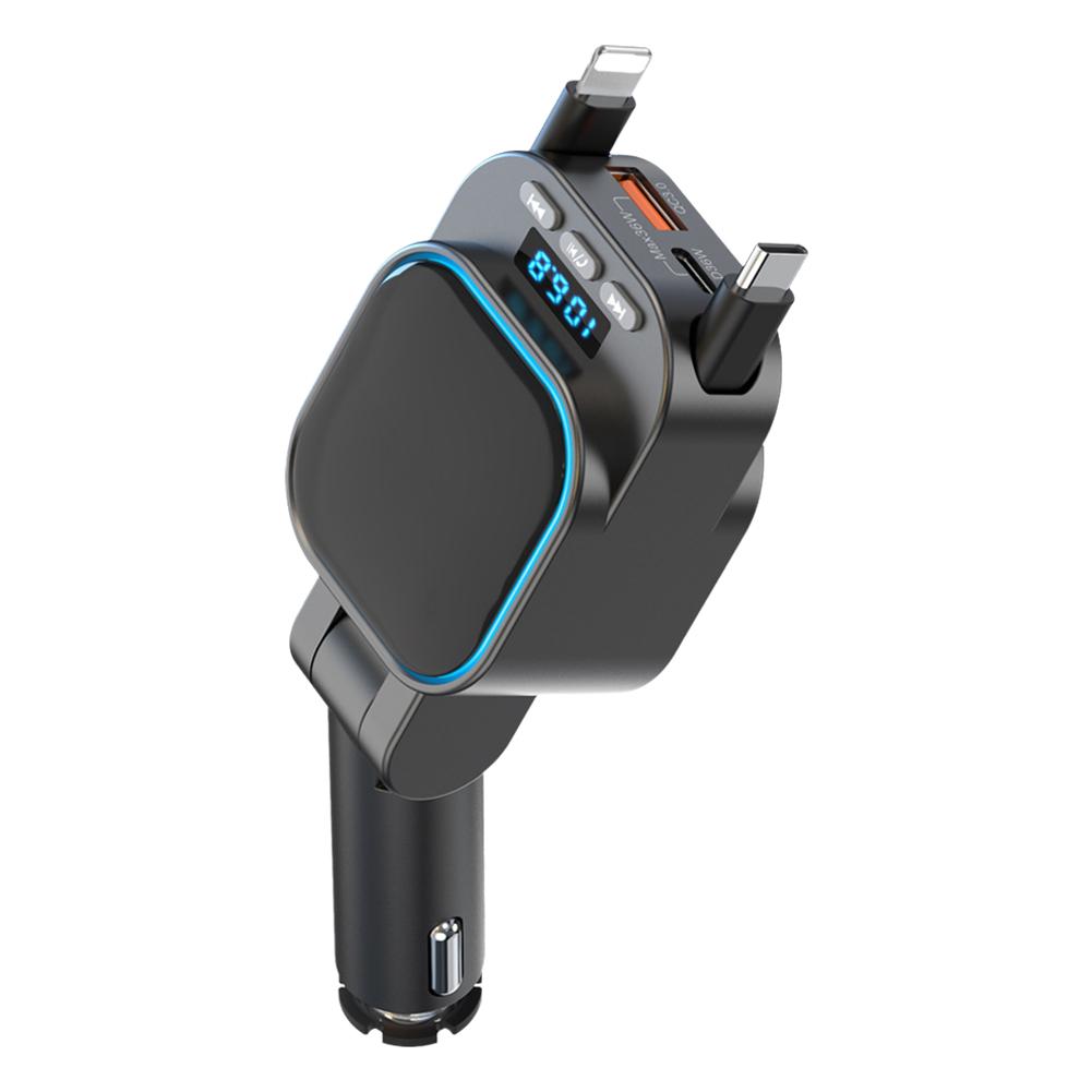 VR Robot FM-трансмиттер Bluetooth 5.3 Автомобильный MP3-плеер 96 Вт PD Type-c+QC3.0 Быстрая автомобильная зарядка с 2 выдвижными кабелями Для Pho A8I0