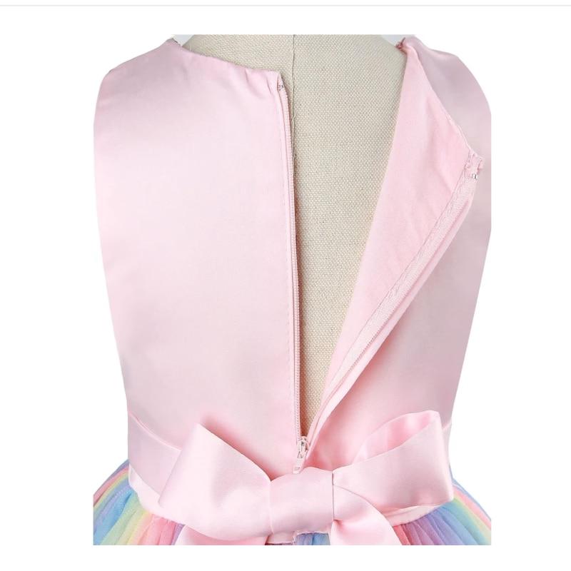 Rochita Curcubeu Princess Dress for Girls Rainbow Fine Fabric 9-10 Years 140 cm Pink Kids Fashion
