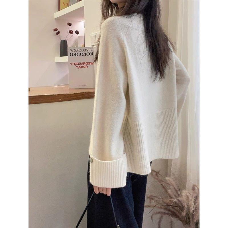 Autumn Winter Round Neck Solid Color Pullover Knitting Top Women Simple All-match Bottomed Sweater