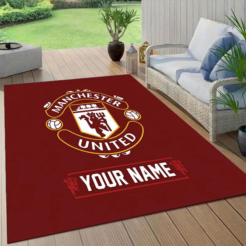 Custom Name Manchester United Flannel Pattern Square Carpet,Area Rug,Carpet Rug for Living Room Bedroom Sofa Playroom Decor,Non-slip Floor Mat