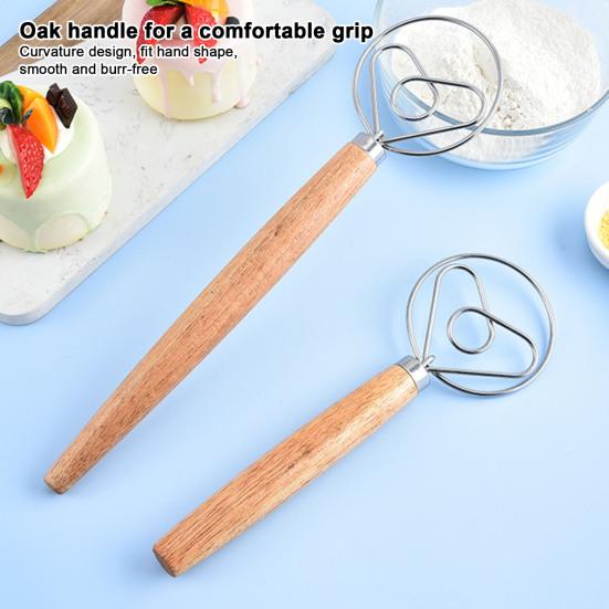 Dough Mixer Stainless Steel Dough Whisk with Wooden Handle Easy-to-clean Bread Whisk for Home Kitchen