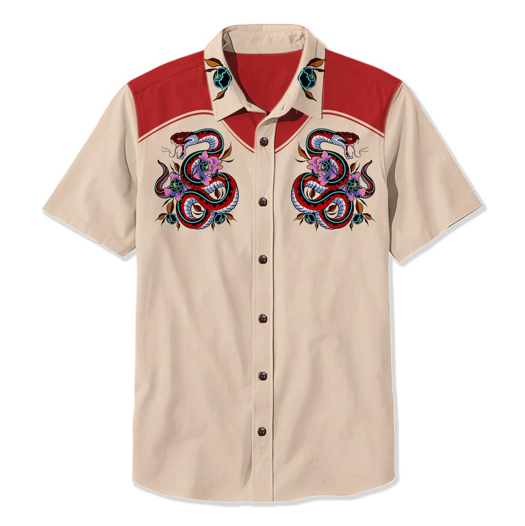 Летняя мужская рубашка в стиле вестерн с принтом в стиле отпуск, повседневная мужская рубашка с лацканами и короткими рукавами с 3D-принтом