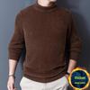 Woodpecker Men's Fleece-Lined Mink Cashmere Sweater, Semi-High Neck, Autumn/Winter Warm Top for Middle-Aged Dad