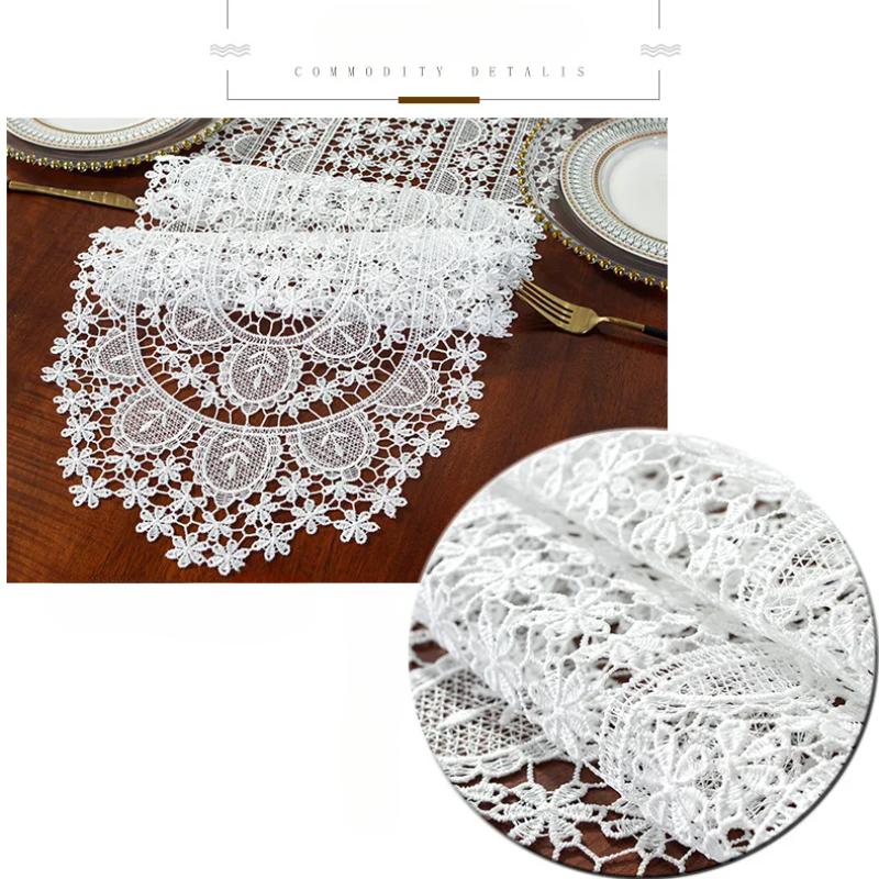 Lace Table Runner Luxury White Wedding Place Tables Runner Home Table Embroidery Hollow Romance TableCover Table Mat Decoration