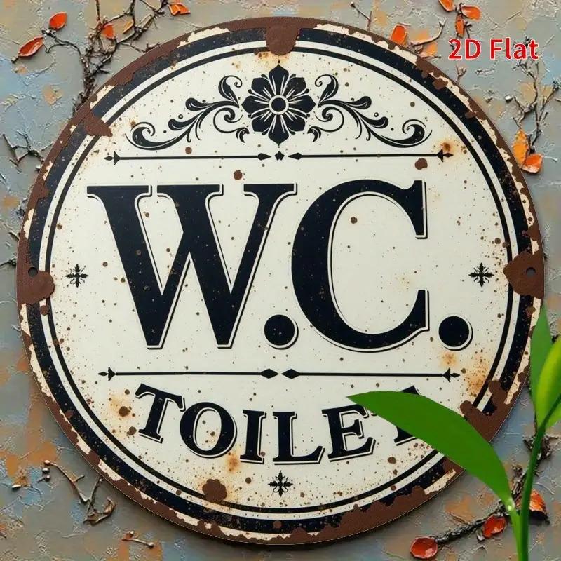 Hisun Жестяная вывеска Винтажная WC Туалет Ретро Металлическая жестяная живопись Рустик Потертый Ванная Комната Туалет Вывеска Круглая Настенное искусство Декор Классический Ретро Publi