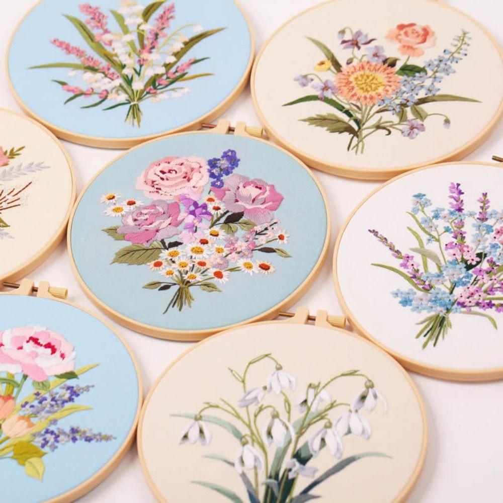 Colorful Flower Embroidery Kit DIY Embroidery Set Home Decor Cross Stitch Set Adults
