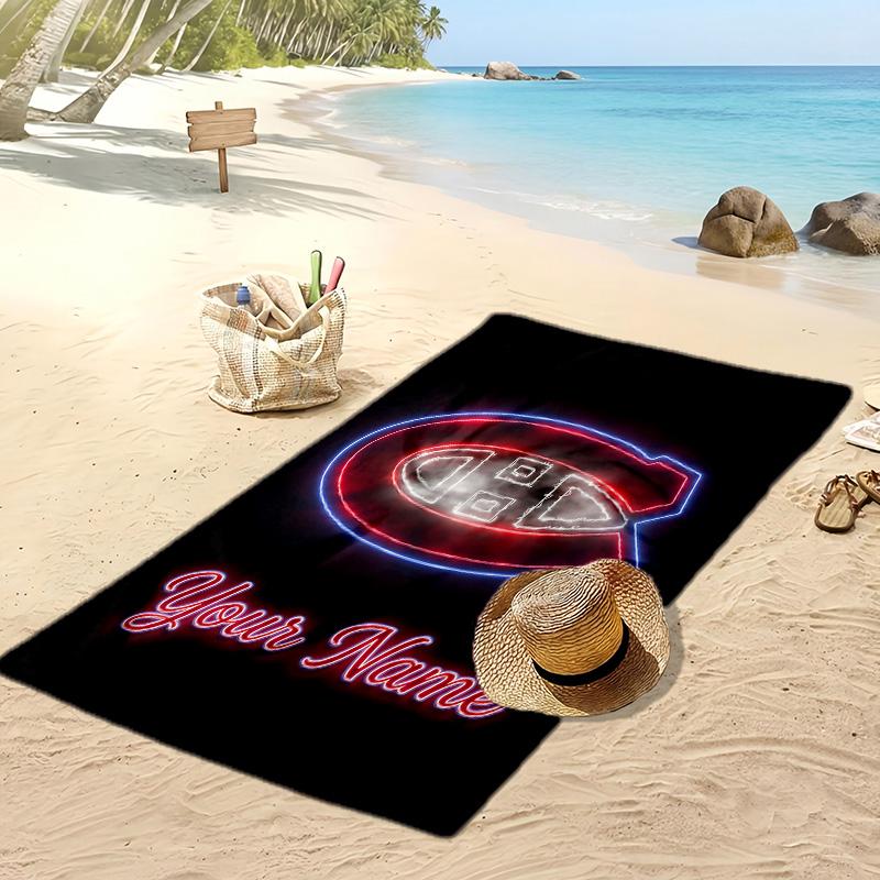 Montreal Canadiens Custom Beach Towel, Print Your Name Text Lightweight Absorbent Towel for Swimming Travel