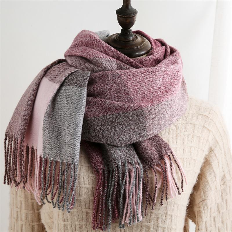 New Plaid Scarf for Women Japanese and Korean Sweet Imitation Cashmere Mid Length Colorful Plaid Scarf Shawl and Scarf