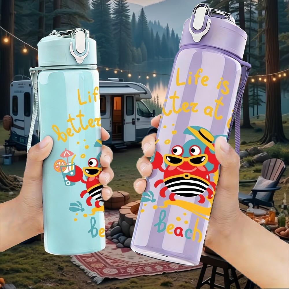 1PC Life Is A Beach Summer Holiday Print 750ml Color Plastic Sports Water Bottle Leakproof Flip Straw Lid Suitable for Sports Office Home Use
