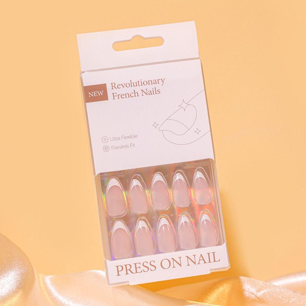 24pcs French False Nails Long Almond and Ballerina Nail Tips Manicure Press on Nails Women