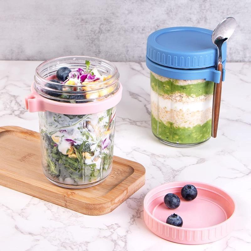 Портативная чашка для овсянки на ночь, 350 мл с крышкой, чашка для завтрака, стеклянная чашка для хлопьев, чашка Мейсона, банка для салата, чашка для йогурта
