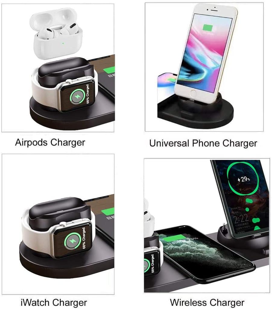 6 In 1 Wireless Charger Stand Pad for iPhone 15 14 13 12 Apple Watch Airpods Pro iWatch 8 7 Fast Charging Dock Station