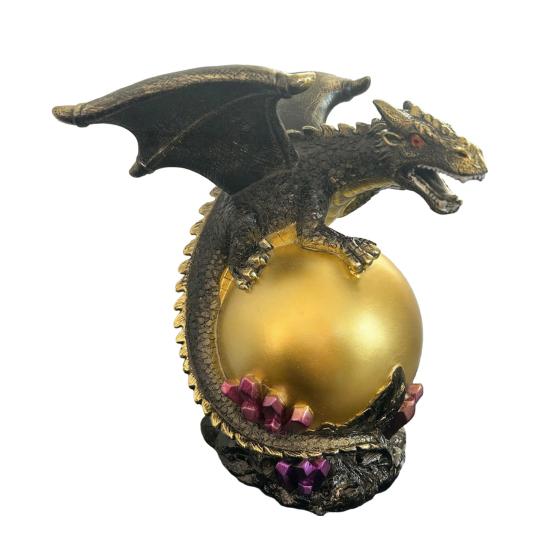 Gothic LED Table Lamp Raven's Moonlight/Pterosaur Desk Lamp Mysterious Crow/Dinosaur on Glowing Orb Sculpture for Halloween Fantasy Indoor Home Decor