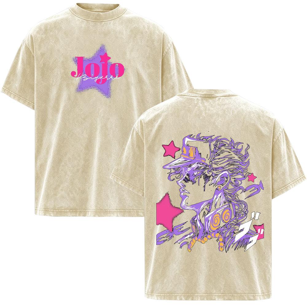 Аниме JoJo's Bizarre Adventure STEEL BALL RUN Джонни Джостар Винтажные стираные футболки Мужские Женские Оверсайз с короткими рукавами Футболки