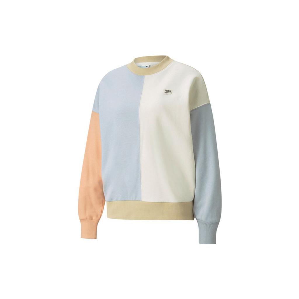 Puma Спортивная толстовка с круглым вырезом, оверсайз, Downtown, цветные вставки, преппи, женская, цвет слоновой кости
