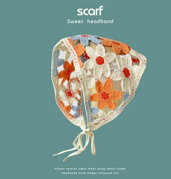 Весенне-осенний корейский треугольный шарф и повязка для волос крючком - милый цветочный стиль для женщин и девочек