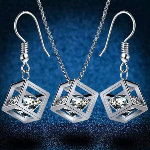 Комплект украшений Модная геометрия Квадратные серьги-подвески Ожерелье Уникальный дизайн Стиль Свадебные украшения AVE