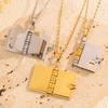 Metal Book Pendant Necklace Stainless Steel Lovers Choker Necklace Women's Sweater Chain Gift