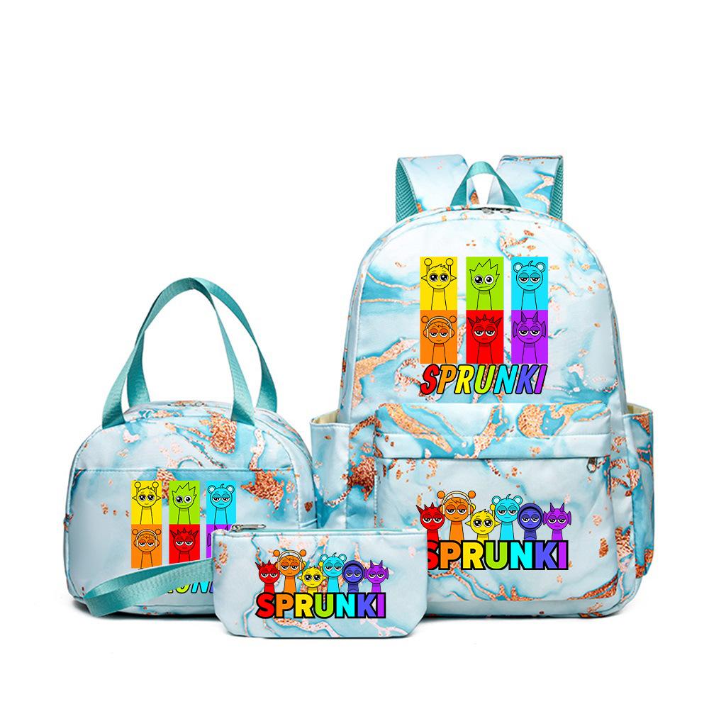 Sprunki Teen Student Schoolbag Rhythm Box Cartoon Large Capacity Cute Backpack Three-piece Set 3