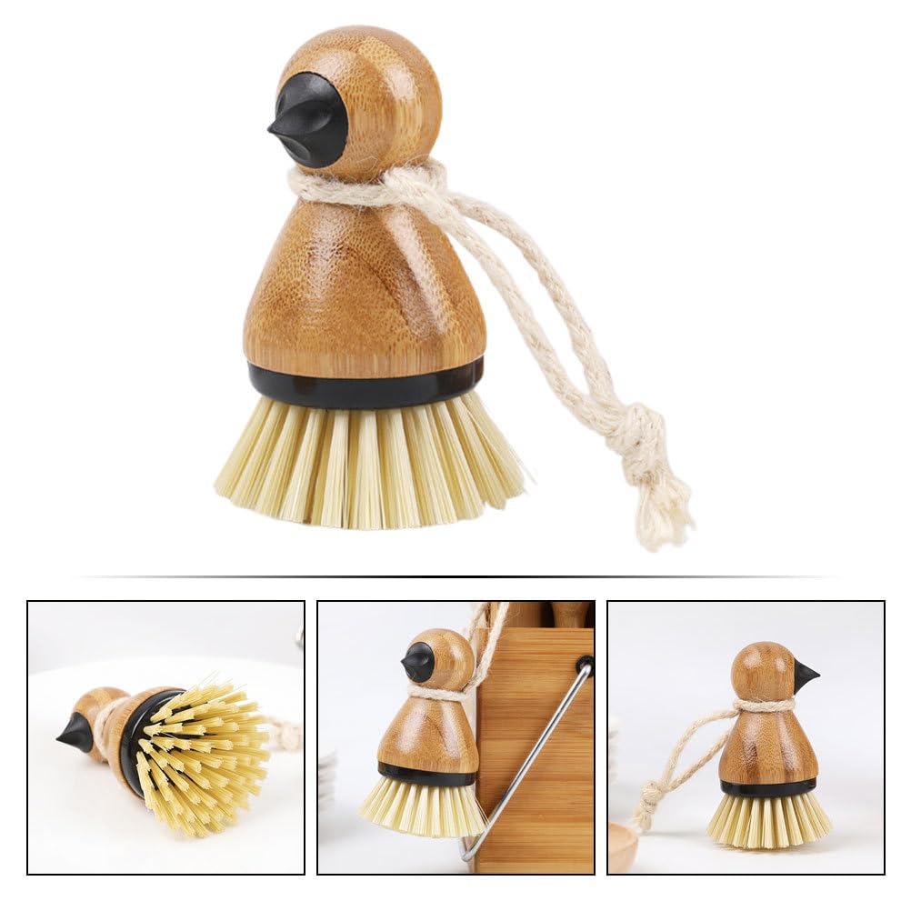 OUNONA Кухонная щетка с бамбуковой мочалкой для мытья китайских воков и чугунных сковородок, мытья посуды, не травмирующая руки, для уборки кухни, кухонные инструменты