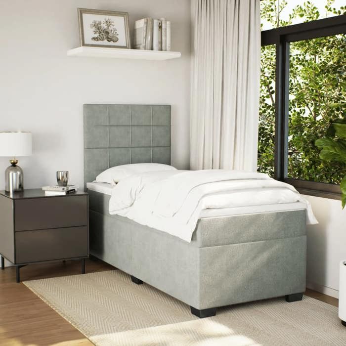 Maison Exclusive - Sommier à lattes de lit et matelas Gris clair 90x190 cm Velours