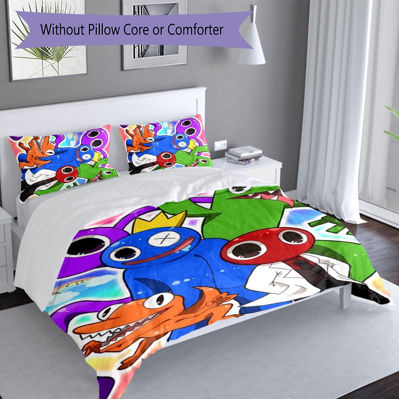 3pcs Rainbow Friends2 pattern bedding set duvet cover set includes duvet cover &pillowcases, perfect all season bedroom decoration & gift