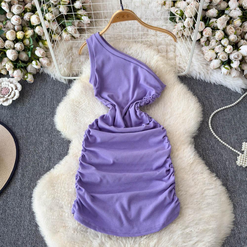 Платье с косым воротником для похудения и моделирования женской одежды на весну