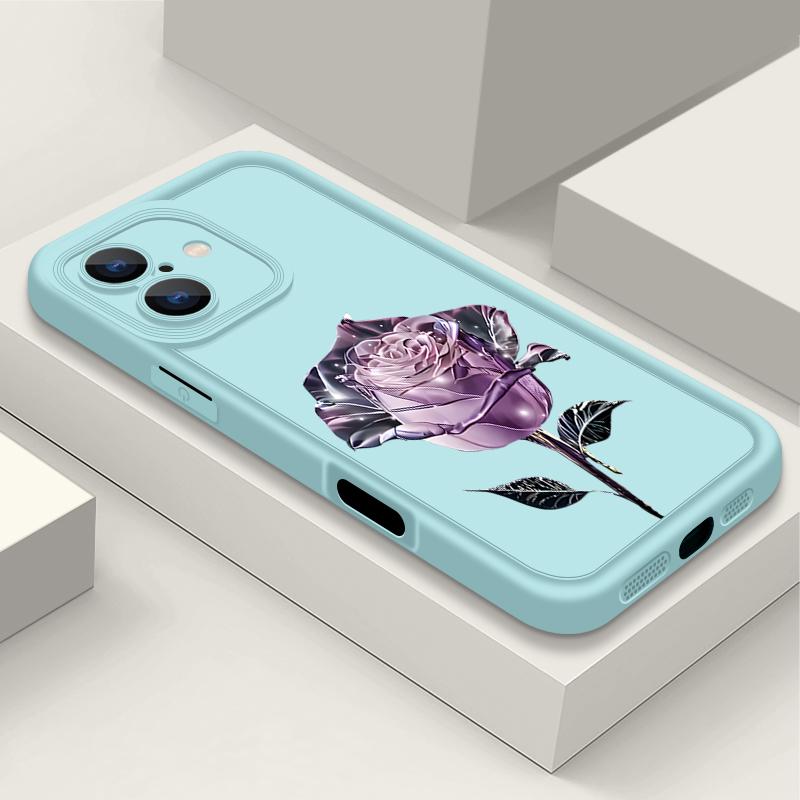 Мягкий чехол для телефона с принтом фиолетовой кристальной розы для iPhone 16 Pro Max 15 14 Pro 13 12 11 XS XR 8 7, модный противоударный чехол из ТПУ для защиты объектива, матовый чехол