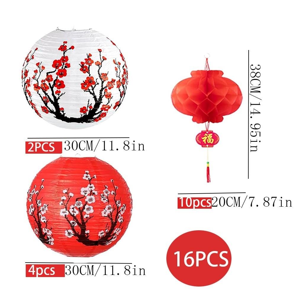 Plastic Paper Paper Lantern Set Round Shape Red Lantern Honeycomb Lantern  Home Party