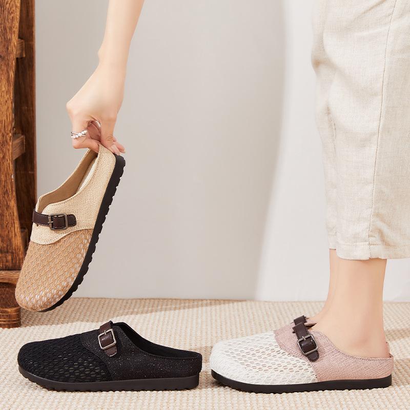 Korean Version Mesh Hollow Half Drag Summer New Slippers Women's Outer Wear Temperament Shallow Mouth Women's Shoes