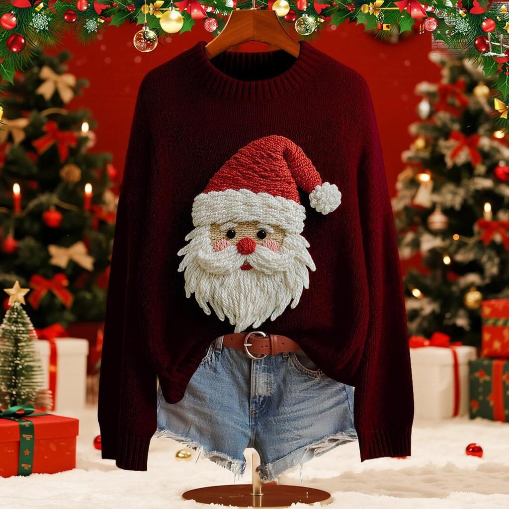 Женский модный пуловер с рождественским принтом, с длинным рукавом и вырезом под горло, вязаный свитер-топ